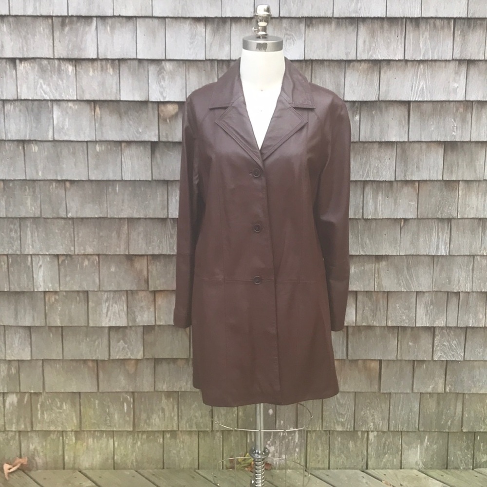 Beautiful Centigrade Brown Leather Car Coat